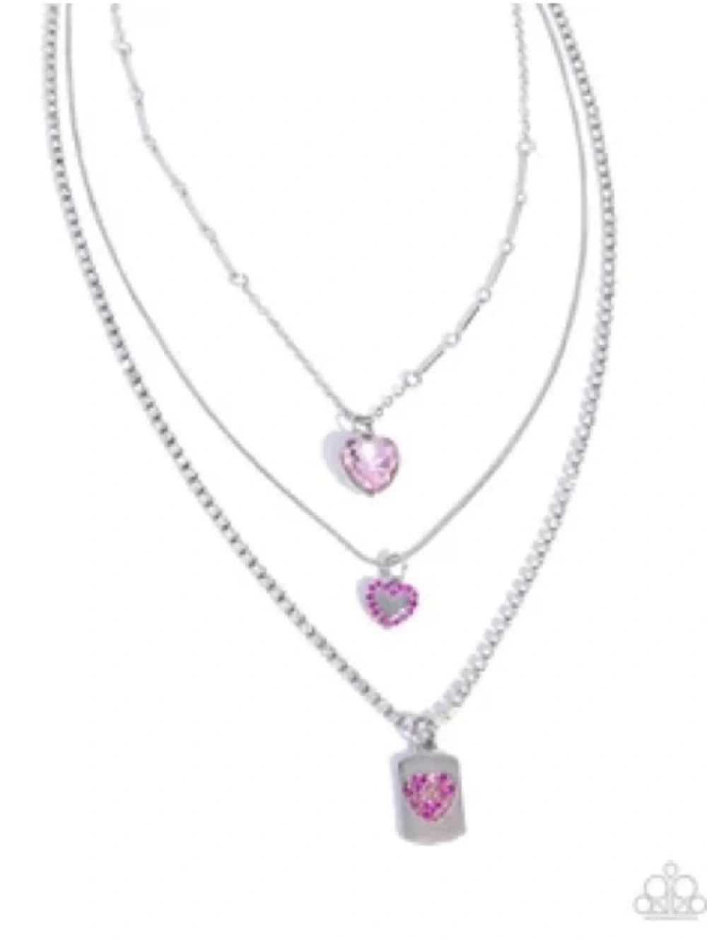paparazzi Silver-Layered Necklace with Pink Heart Pendants